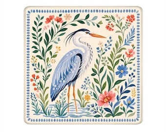 Watercolor Floral Summer Light Blue Heron Mahjong Mat