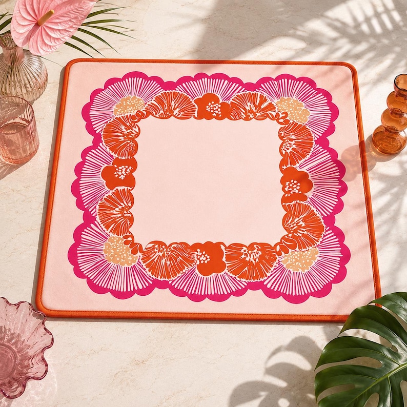 pink floral mahjong mat