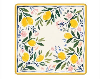 Watercolor Pastel Yellow and White Citrus Lemon Mahjong Mat
