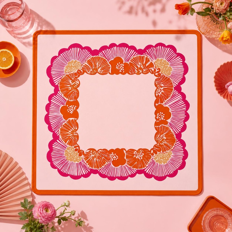 pink floral mahjong mat