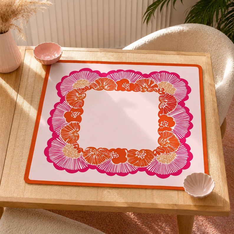 pink floral mahjong mat