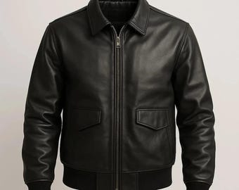 Men's Handmade Black Leather Bomber Flight Jacket  Classic Men’s Outerwear