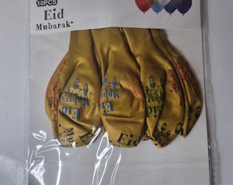 Palloncini in lattice Eid Mubarak con scritta dorata colorata, confezione da 10, per feste e decorazioni per la casa.