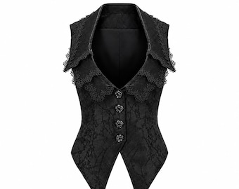 Gilet gotico floreale da donna, nero, ricamato a coda di rondine, gilet vittoriano steampunk