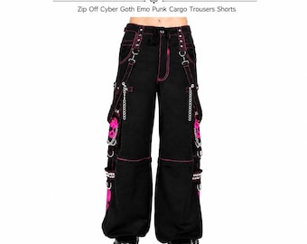 Pantalones cargo de bondage con calavera rosa gótica para hombre, con cremallera, estilo cyber goth, emo punk.