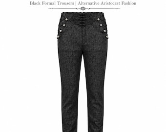 Pantalones de vestir góticos steampunk victorianos de damasco para hombre, negros, formales, moda aristocrática alternativa.