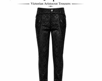 Pantalones de vestir góticos jacquard para hombre, estilo victoriano aristocrático.