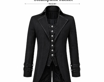 Giacca da uomo nera in stile gotico vittoriano steampunk con frac.