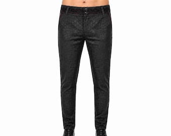Pantalones góticos negros de brocado para hombre, estilo victoriano steampunk.