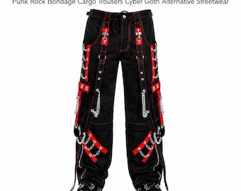 Pantalones góticos para hombre, estilo Rough Rider, punk rock, bondage, cargo, cyber goth, streetwear alternativo.