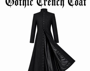 Abrigo largo gótico para hombre, estilo cyberpunk steampunk, negro. Abrigo largo estilo victoriano gótico punk rock.