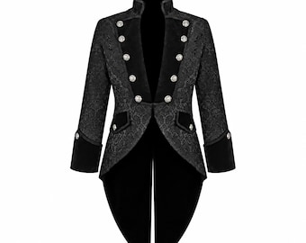 Frac da uomo in broccato nero, giacca gotica steampunk vittoriana