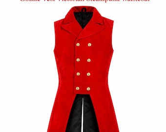 Men's Red Velvet Double Breasted Gothic Vest Victorian Steampunk Waistcoat