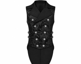 Gilet da uomo nero in stile gotico vittoriano, steampunk, broccato, punk, rave, aristocratico
