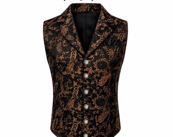 Men's Black Bronze Gothic Victorian Brocade Vest Steampunk Jacquard Waistcoat