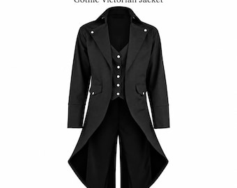Giacca da uomo nera in stile steampunk, modello gotico vittoriano.