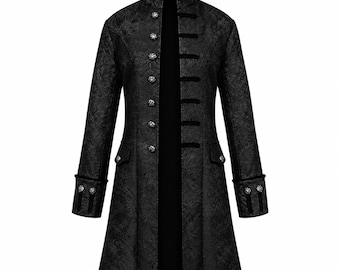 Giacca steampunk nera vintage da uomo, cappotto da vampiro gotico vittoriano