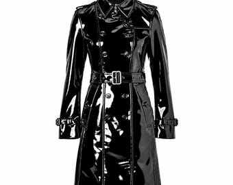 Trench da donna in PVC vinilico nero stile gotico