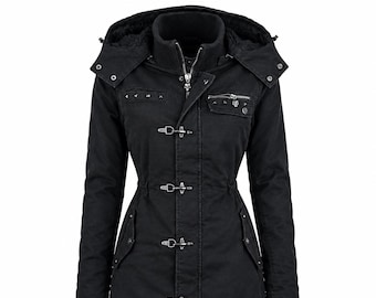 Women’s Gothic Black Winter Jacket Hooded Punk Coat