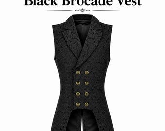 Schwarze Brokatweste für Herren, zweireihig, gotisch, Steampunk, viktorianisch, Frack, Hochzeitsweste