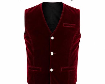 Gilet da uomo in velluto rosso in stile gotico vittoriano steampunk per matrimoni, balli di fine anno e occasioni formali.