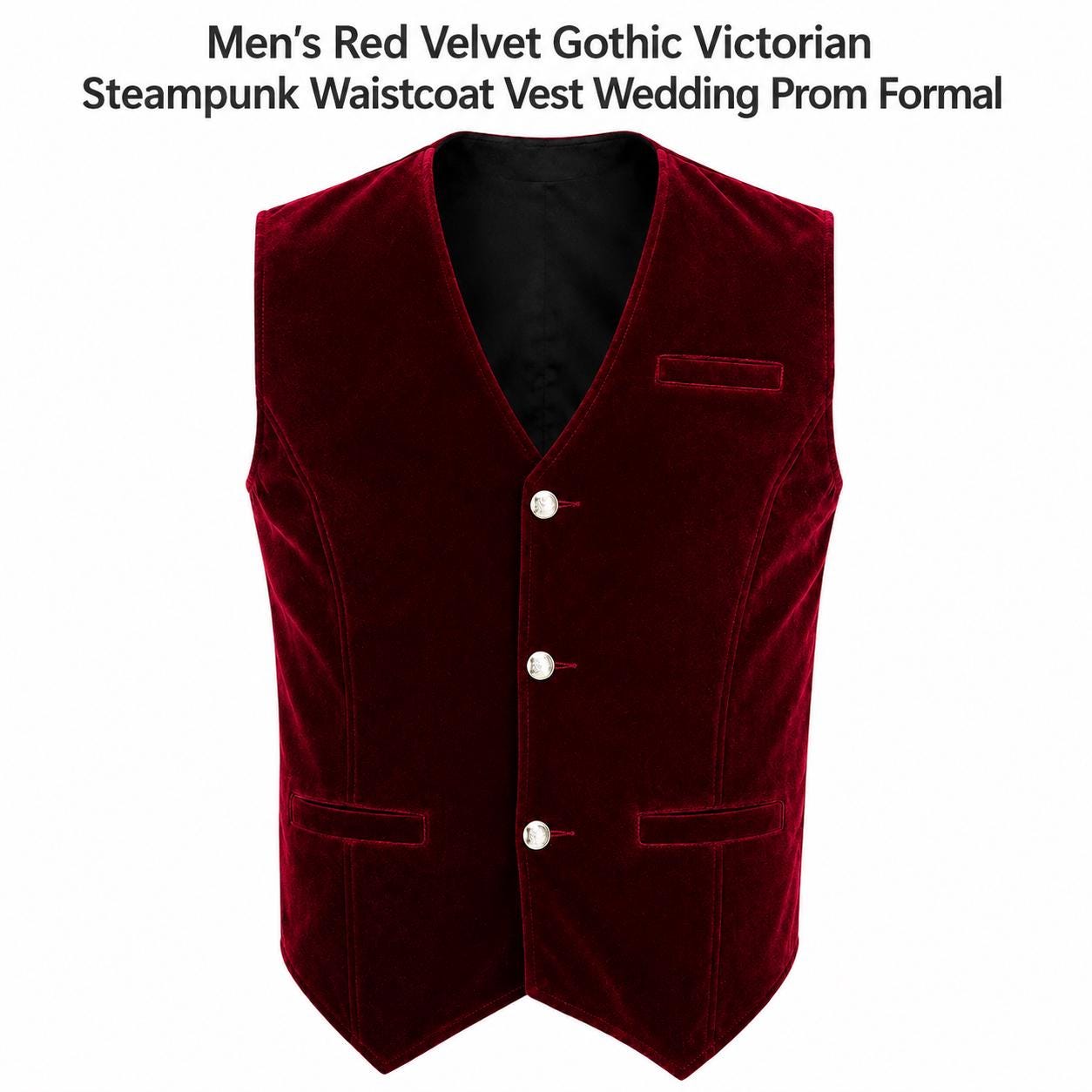 Men's Red Velvet Gothic Victorian Steampunk Waistcoat Vest Wedding Prom Formal