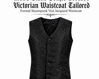 Chaleco gótico victoriano de brocado negro para hombre, chaleco formal steampunk a medida, chaleco jacquard