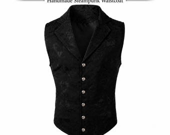 Gilet gotico vittoriano da uomo nero, fatto a mano, in stile steampunk.
