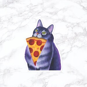 Cat with Pizza Sticker, Funny Cat Sticker, Water Bottle Stickers, Laptop Stickers, Laptop Decals, Funny Stickers, Watercolor Stickers