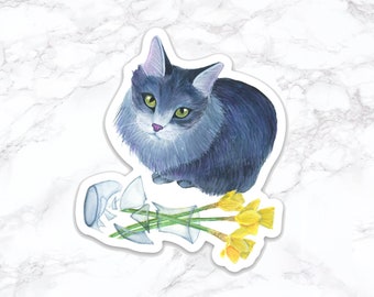 Cat with Broken Vase, Funny Cat Sticker, Water Bottle Stickers, Laptop Stickers, Laptop Decals, Funny Stickers, Watercolor Stickers