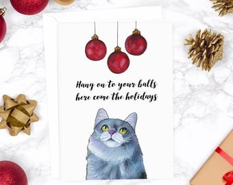 Biglietto di auguri quadrato di Natale con gatto kawaii. Carino gattino bianco a Santa Hat. Iscrizione Buon Natale. Illustrazione vettoriale EPS8 Immagine e Vettoriale