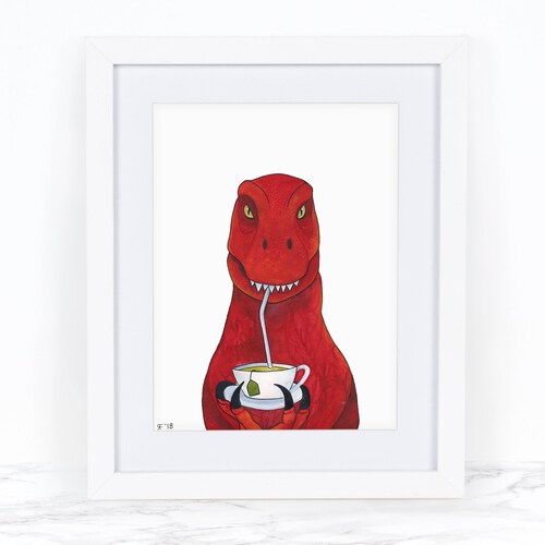 Watercolor Dinosaur Art Print Tea Rex Art Print Dinosaur Etsy