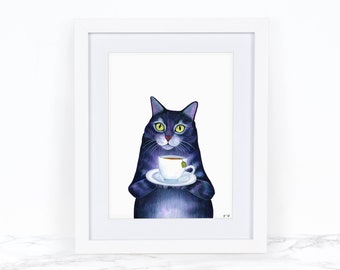 Watercolor Cat Painting, Whimsical Animal Art Print, Funny Kitchen Print, Kitchen Wall Art, Kitchen Art Print Whimsical Art Print Watercolor