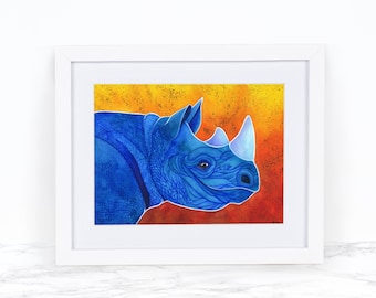 Rhinoceros Art, Watercolor Rhino Art Print, Rhino Wall Art, Whimsical Animal Art Print, Whimsical Art Print Watercolor Painting