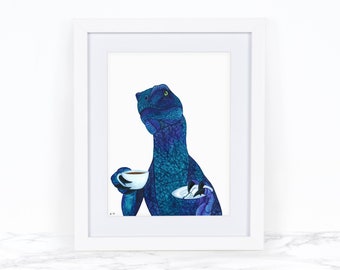 Dinosaur Art Print, Funny Kitchen Print, Dinosaur Decor, Dinosaur Kitchen Art Print, Whimsical Animal Art Print, Velociraptor Kitchen Decor