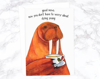 Funny Birthday Card Funny Boyfriend Birthday Animal Birthday Card Old Cute Birthday Card Friend Watercolor Birthday Card  Rude Birthday Card