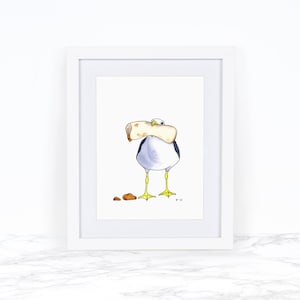 Seagull Wall Art, Watercolor Painting, Coastal Wall Art Kitchen Wall Decor Kitchen Art Print Whimsical Animal Art Print Whimsical Art Print