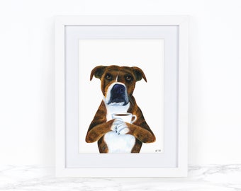 Watercolor Dog Art Print, Whimsical Animal Art Print, Whimsical Art Print Watercolor, Dog Lover Gift, Funny Animal Art, Pit Bull Art Print