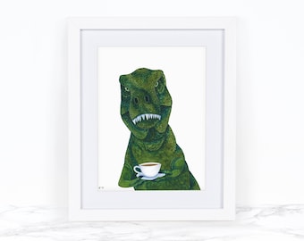 Watercolor Dinosaur Art Print, Kitchen Art Print,  T Rex Painting, Dinosaur Wall Art, Dinosaur Decor, Dinosaur Painting, Funny Kitchen Print
