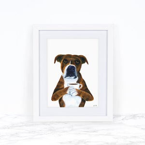 Watercolor Dog Art Print, Whimsical Animal Art Print, Whimsical Art Print Watercolor, Dog Lover Gift, Funny Animal Art, Pit Bull Art Print