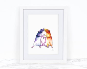 Pet Rat Art Print, Watercolor Rat Painting, Whimsical Animal Art Print, Whimsical Art Print Watercolor Painting Love Art Print Love Wall Art