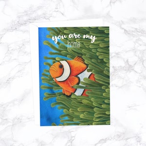 Acuarela Clownfish tarjeta de aniversario, tarjeta romántica, tarjeta de amor para el cumpleaños del marido, tarjeta para la novia, tarjeta para la esposa