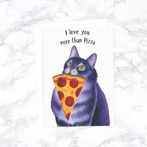 Tarjeta de gato con pizza, tarjeta de aniversario divertida, tarjeta de amor divertida, tarjeta romántica, tarjeta para esposo, tarjeta para esposa, tarjeta de cumpleaños de gato