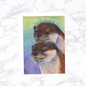 Cartão de aniversário de lontra de rio, cartão romântico, cartão de amor para aniversário do marido, cartão para namorada, cartão para esposa, cartão eu te amo