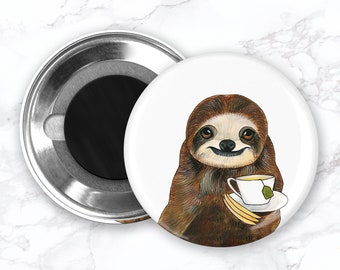 Sloth With Tea Magnet, Sloth Fridge Magnet, Funny Sloth Magnet, Refrigerator Magnets, Funny Fridge Magnets, Kitchen Decor, Animal Magnet