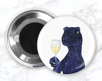 Funny Dinosaur Magnet, Purple Velociraptor Magnet, Funny Dinosaur Magnet, White Wine Magnet, Dinosaur Fridge Magnet, Funny Wine Magnet