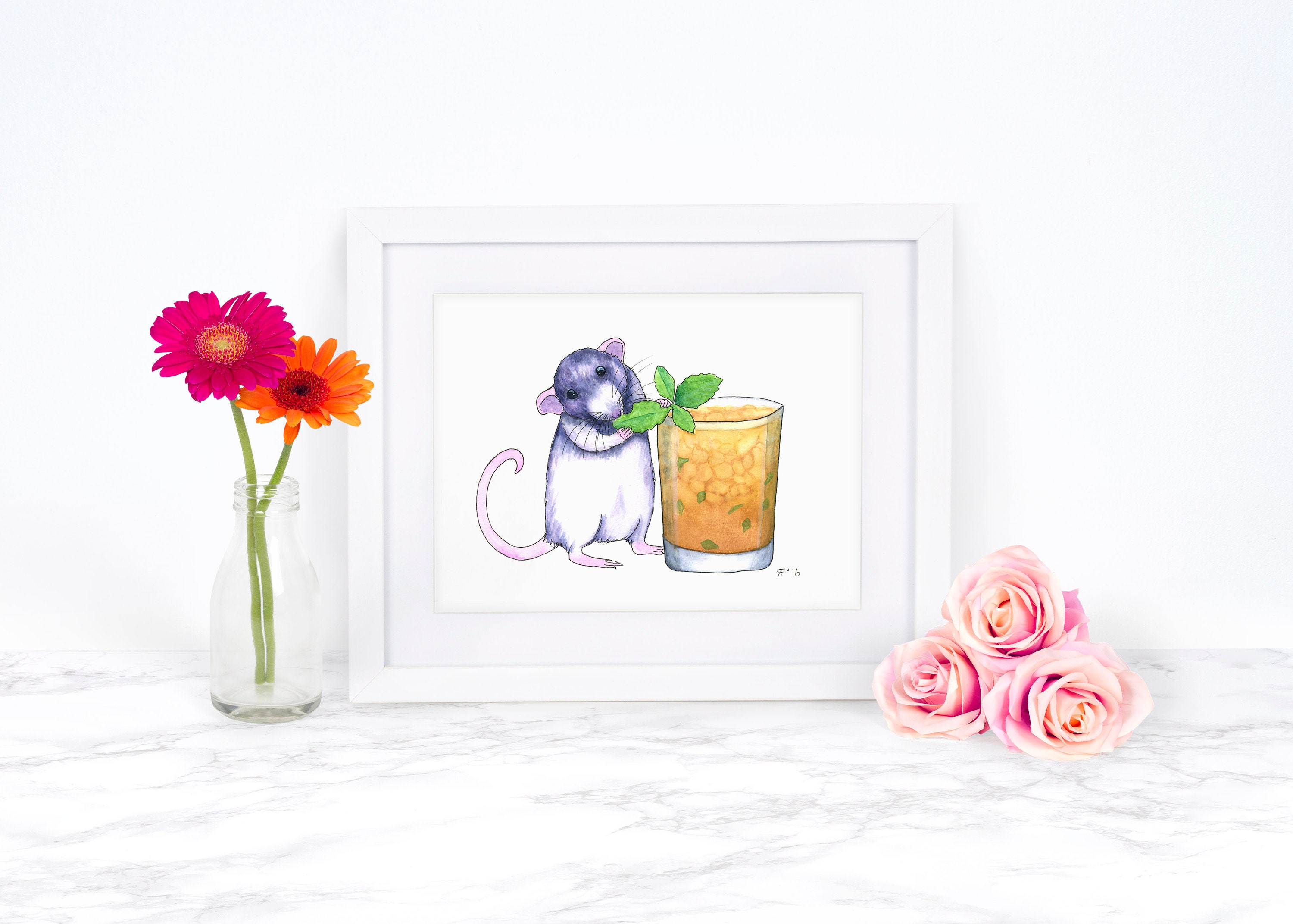 Kitchen Decor Kitchen Decor Watercolor Print Whimsical Animal | Etsy