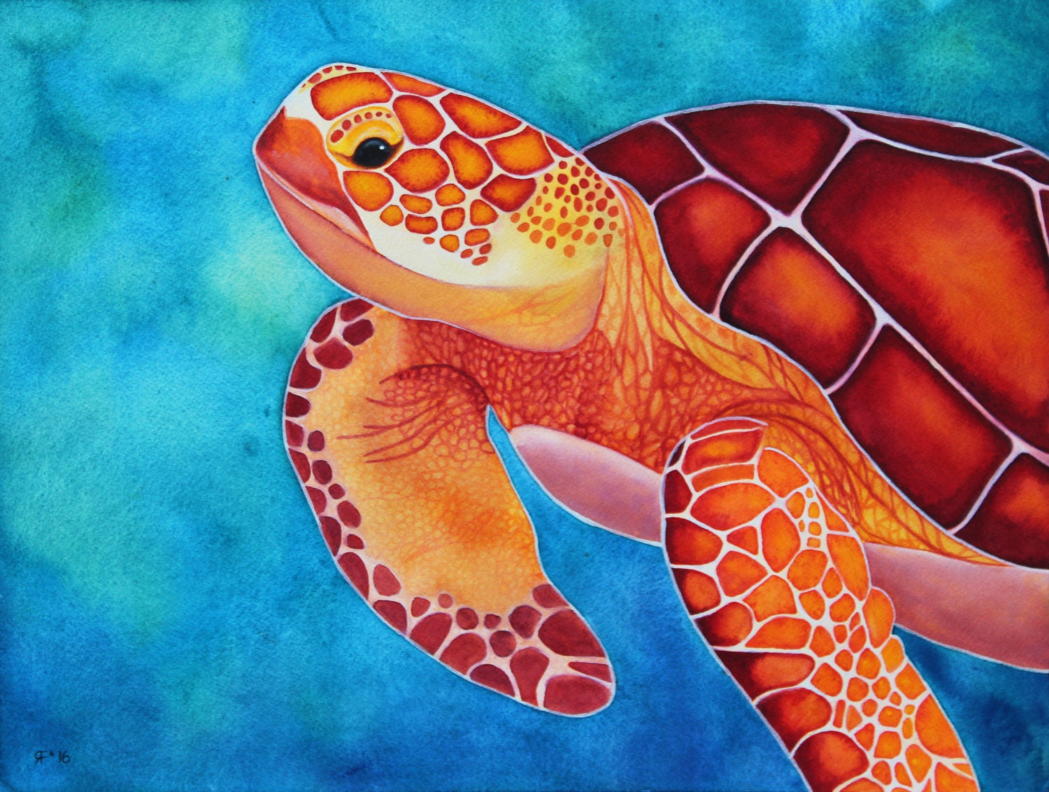 Tortuga acuarela arte de la pared del baño arte del animal | Etsy