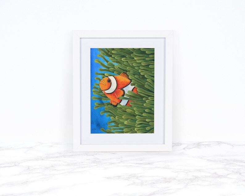 Watercolor Clownfish Art Print, Sea Anemone Art, Bathroom Wall Art ...