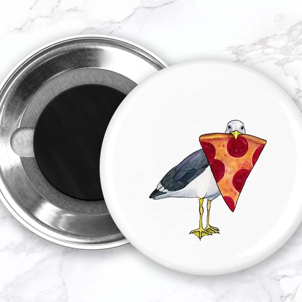 Seagull with Pepperoni Pizza Magnet, Seagull Fridge Magnet, Funny Food Magnets, Funny Bird Magnet, Funny Fridge Magnets, Kitchen Decor